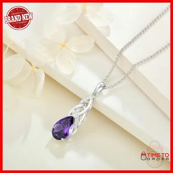 Sterling Silver Celtic Knot Infinity Necklace with Birthstone Pendant
